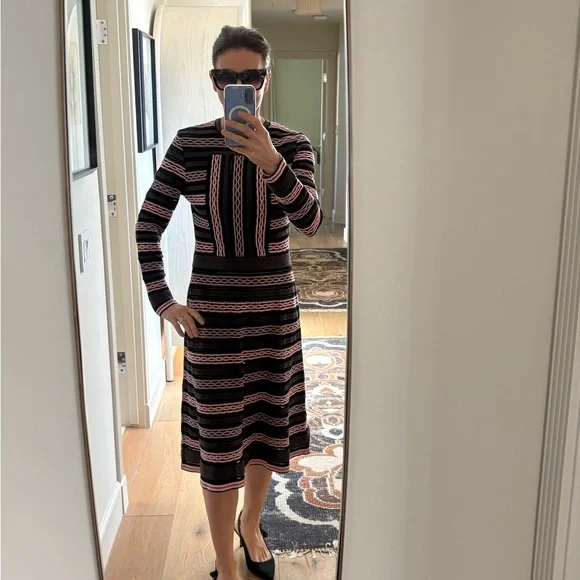 M Missoni Signature Knit Long Sleeve A-Line Dress Purple Pink  Size IT 44 /US 8 - Picture 6 of 9